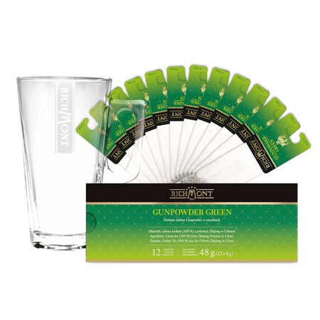 Zestaw Richmont Gunpowder Green 12 Saszetek + Szklanka Richmont Hot