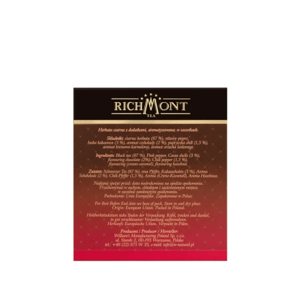 Herbata czarna RICHMONT Black Chilli Chocolate40 Saszetek z Zestawem do Celebracji