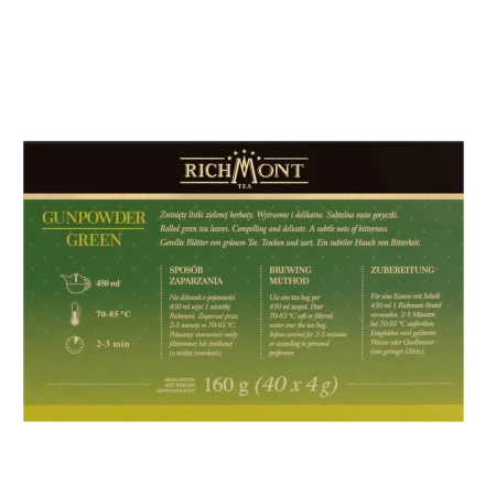 Herbata zielona RICHMONT Gunpowder Green 40 Saszetek z Zestawem do Celebracji