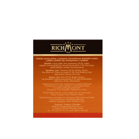 Herbata owocowa Richmont Spicy Cinnamon 40 Saszetek z Zestawem do Celebracji