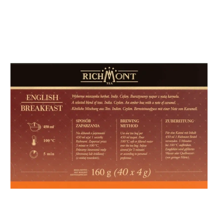 Herbata czarna RICHMONT English Breakfast 40 Saszetek z Zestawem do Celebracji