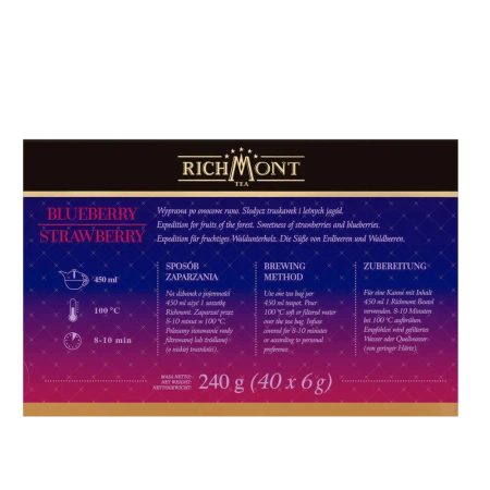 Herbata owocowa RICHMONT Blueberry Strawberry 40 Saszetek z Zestawem do Celebracji
