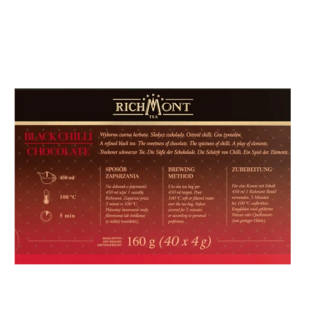 Herbata czarna RICHMONT Black Chilli Chocolate40 Saszetek z Zestawem do Celebracji